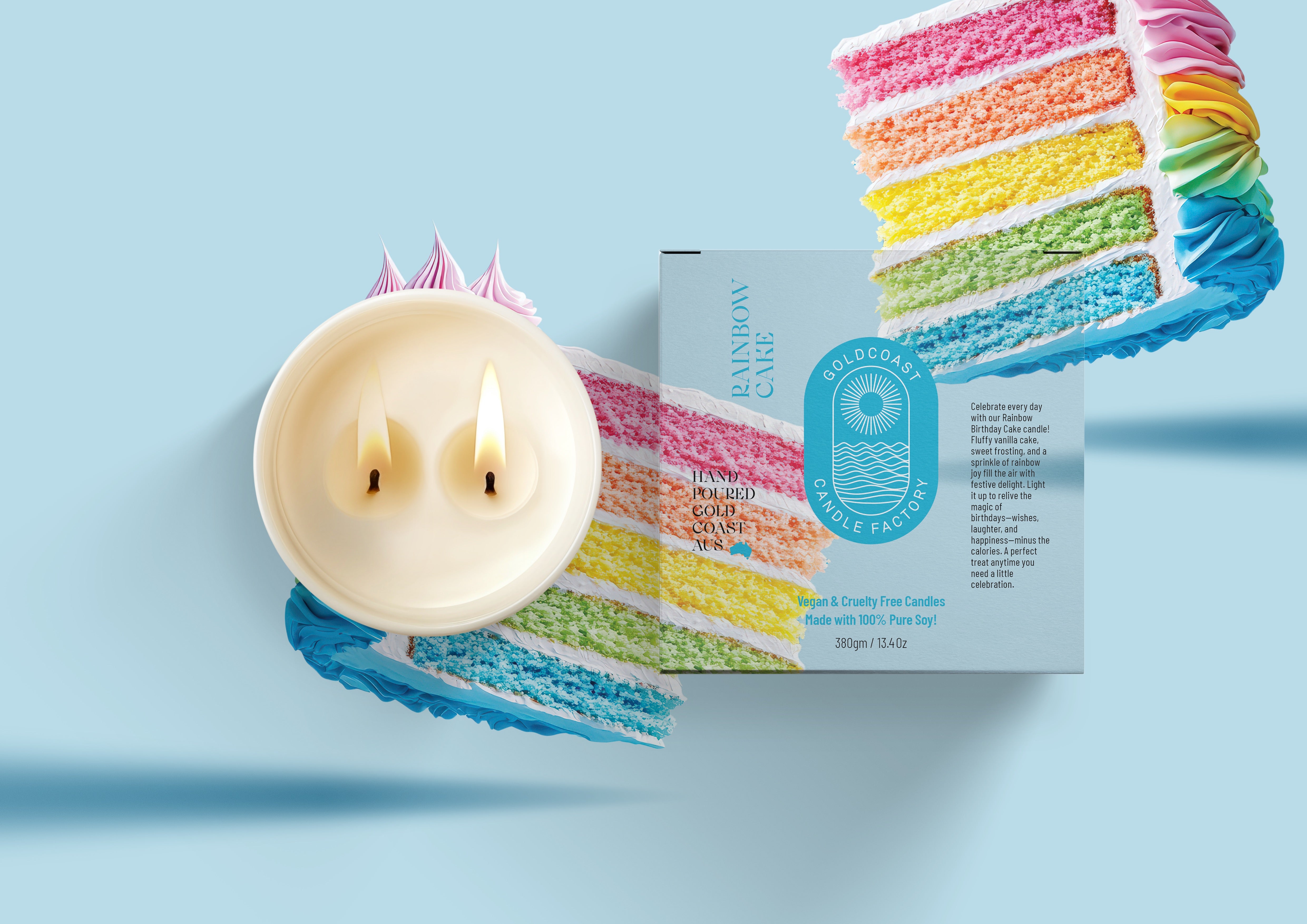 Rainbow Cake Candle 380g - NEW