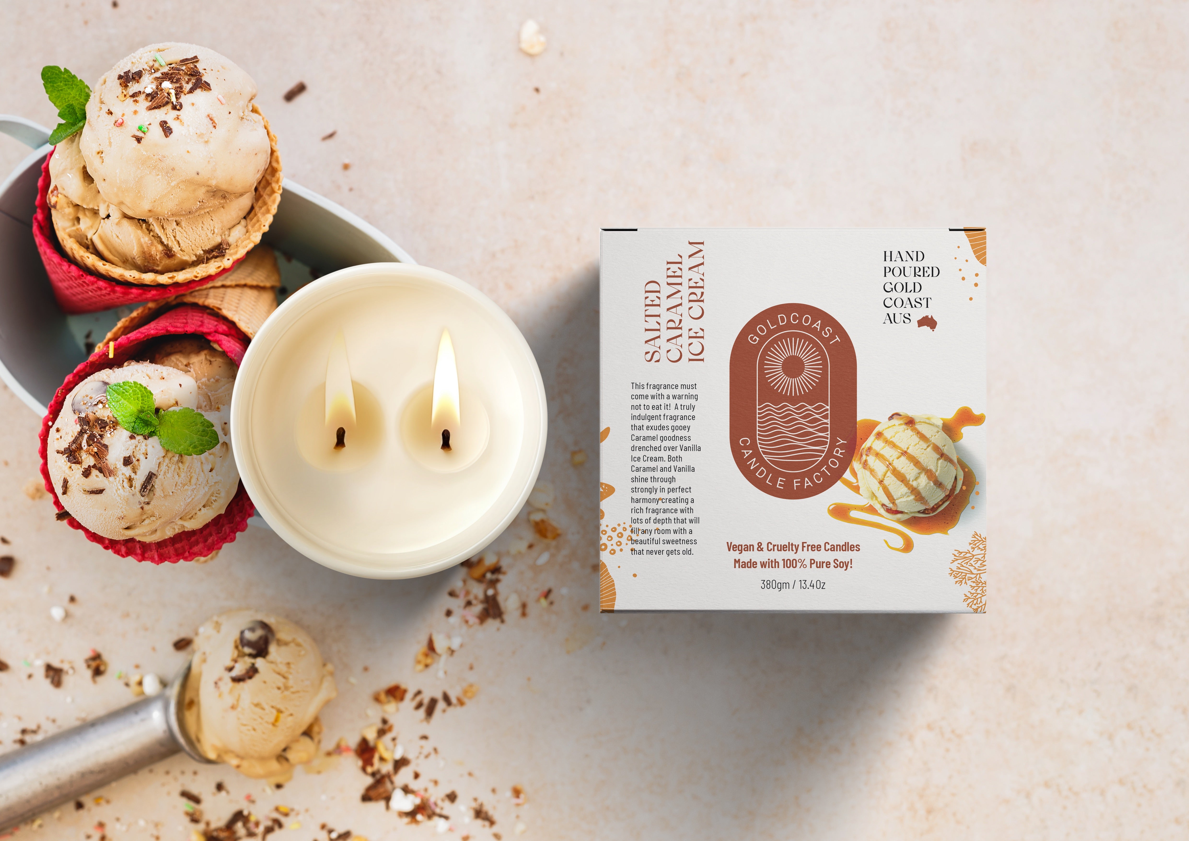 Salted Caramel Ice Cream | 380g Pure Soy Candle